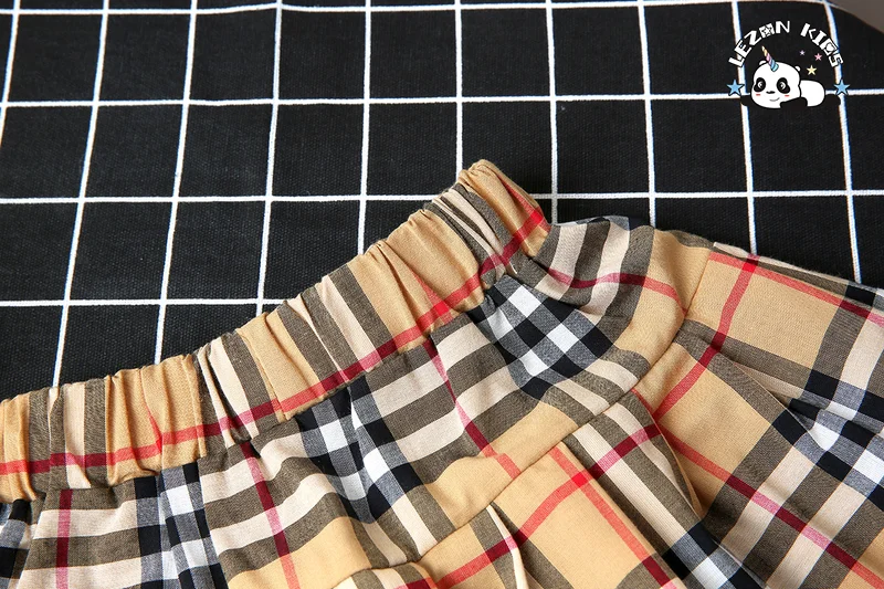LEZONKIDS - 2023 Summer Scottish style printed T shirt and plaid skirt girls boutique clothes sets